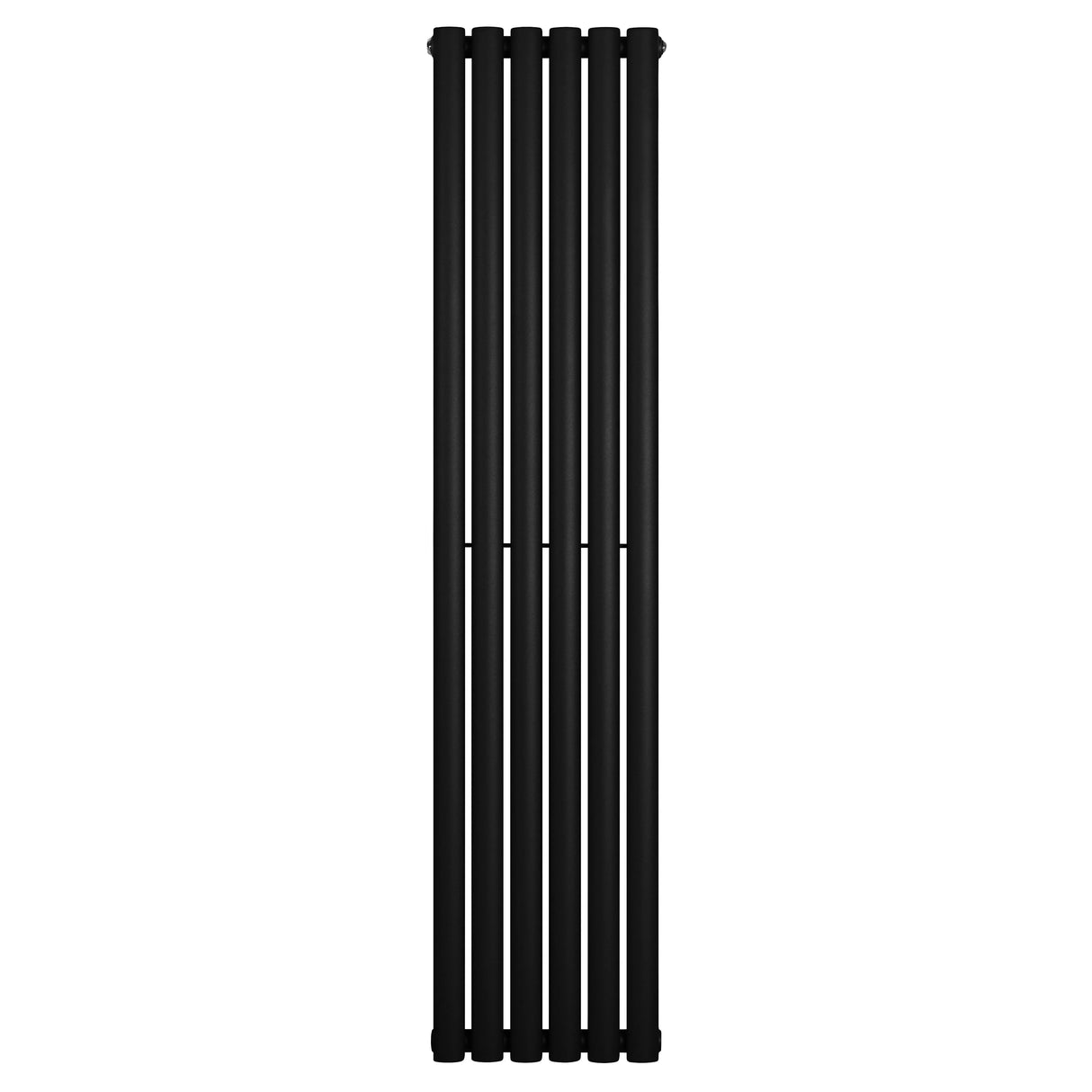 Sleek black oval single column radiator, 1600 x 360mm, featuring smooth surfaces and a modern design, ideal for contemporary spaces
