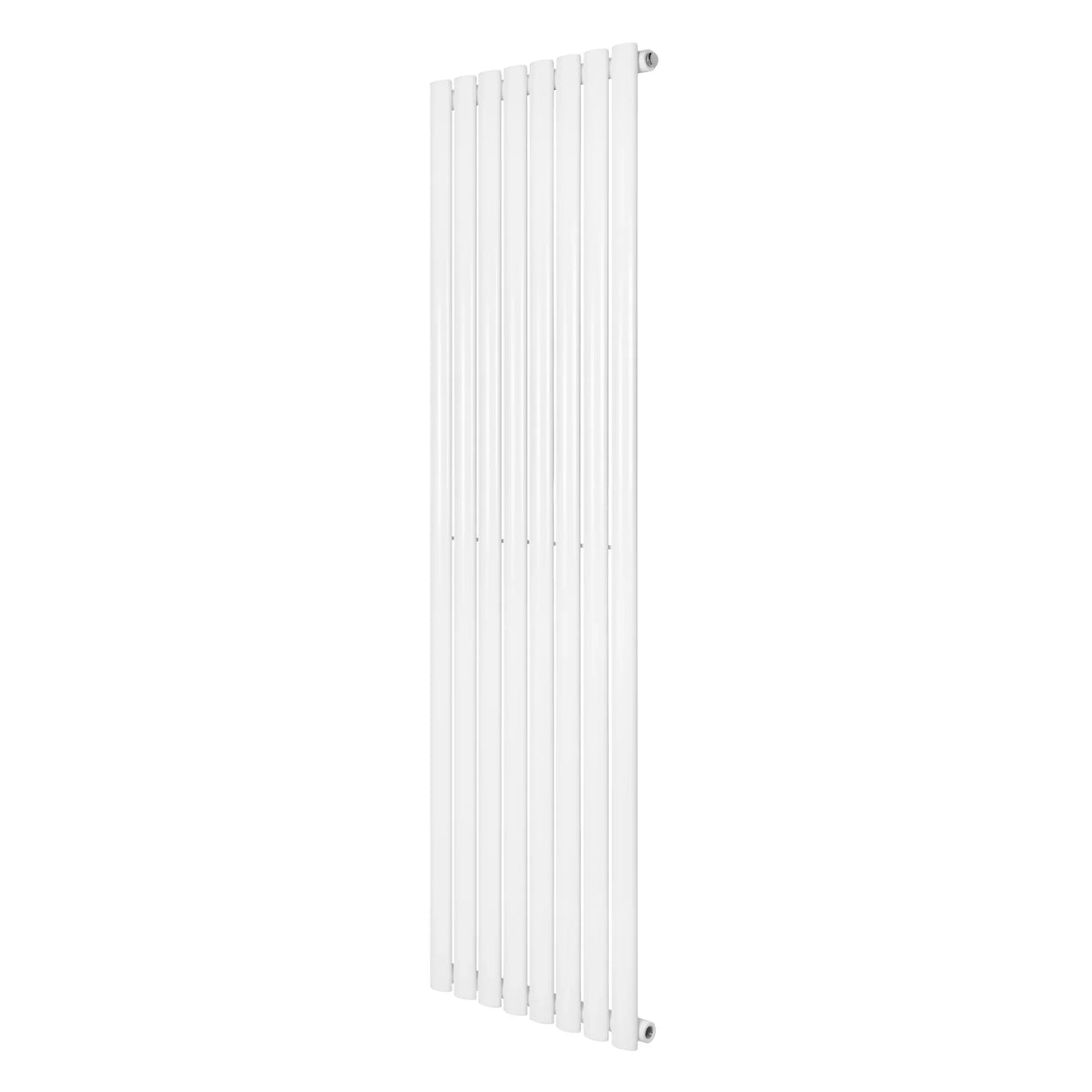 Sleek white oval single column radiator measuring 1600 x 480mm, featuring a modern design with smooth, vertical lines and a glossy finish