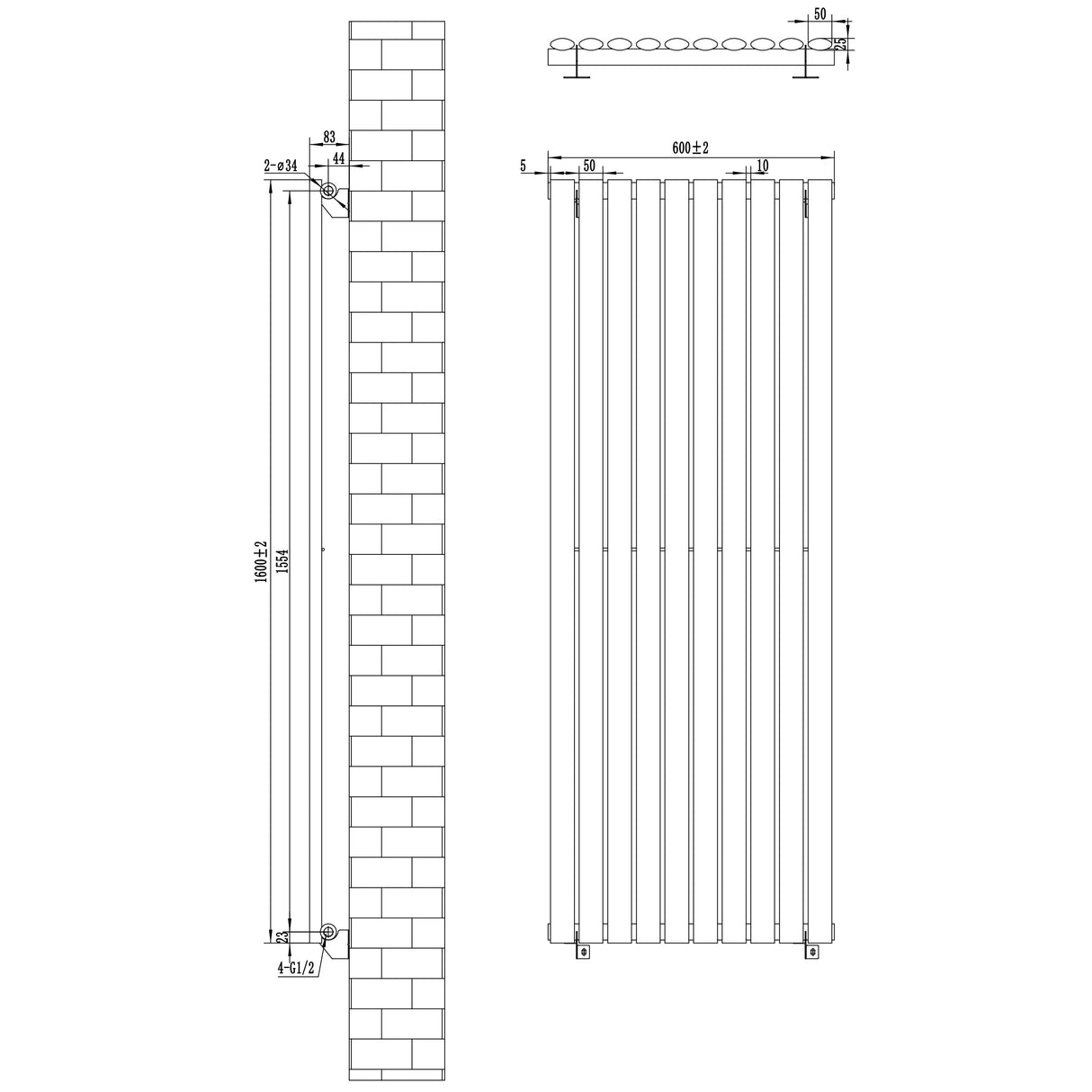 Oval single column radiator in white, measuring 1600 x 600mm, showcasing a sleek design with vertical lines and smooth texture