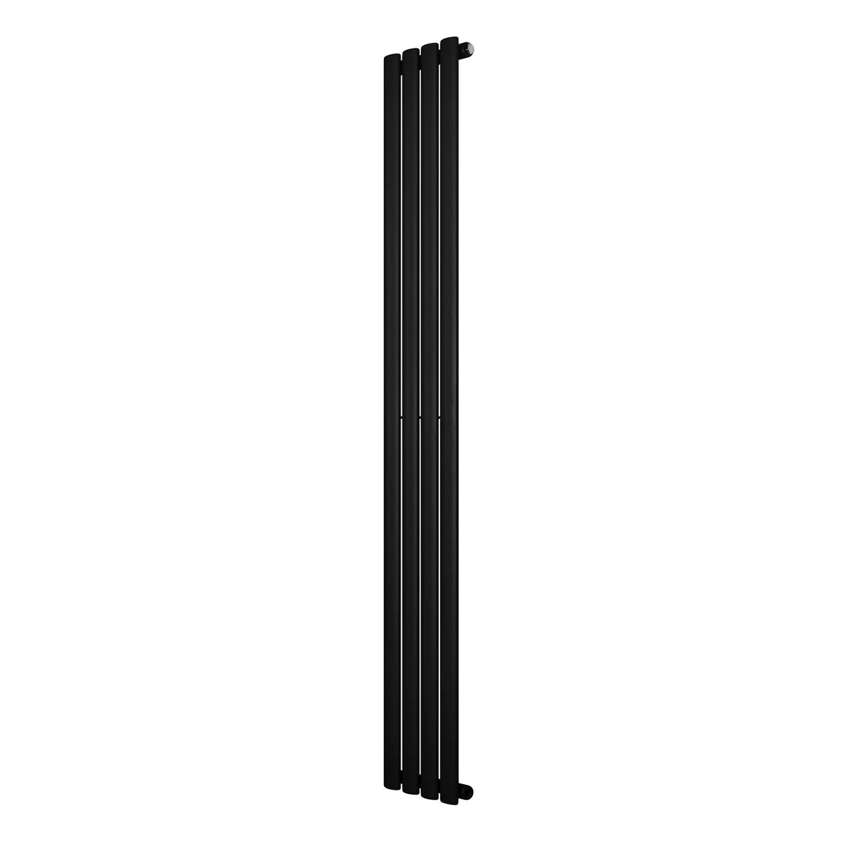 Sleek black oval single column radiator measuring 1800 x 240mm, featuring a modern design with smooth, matte finish and vertical lines