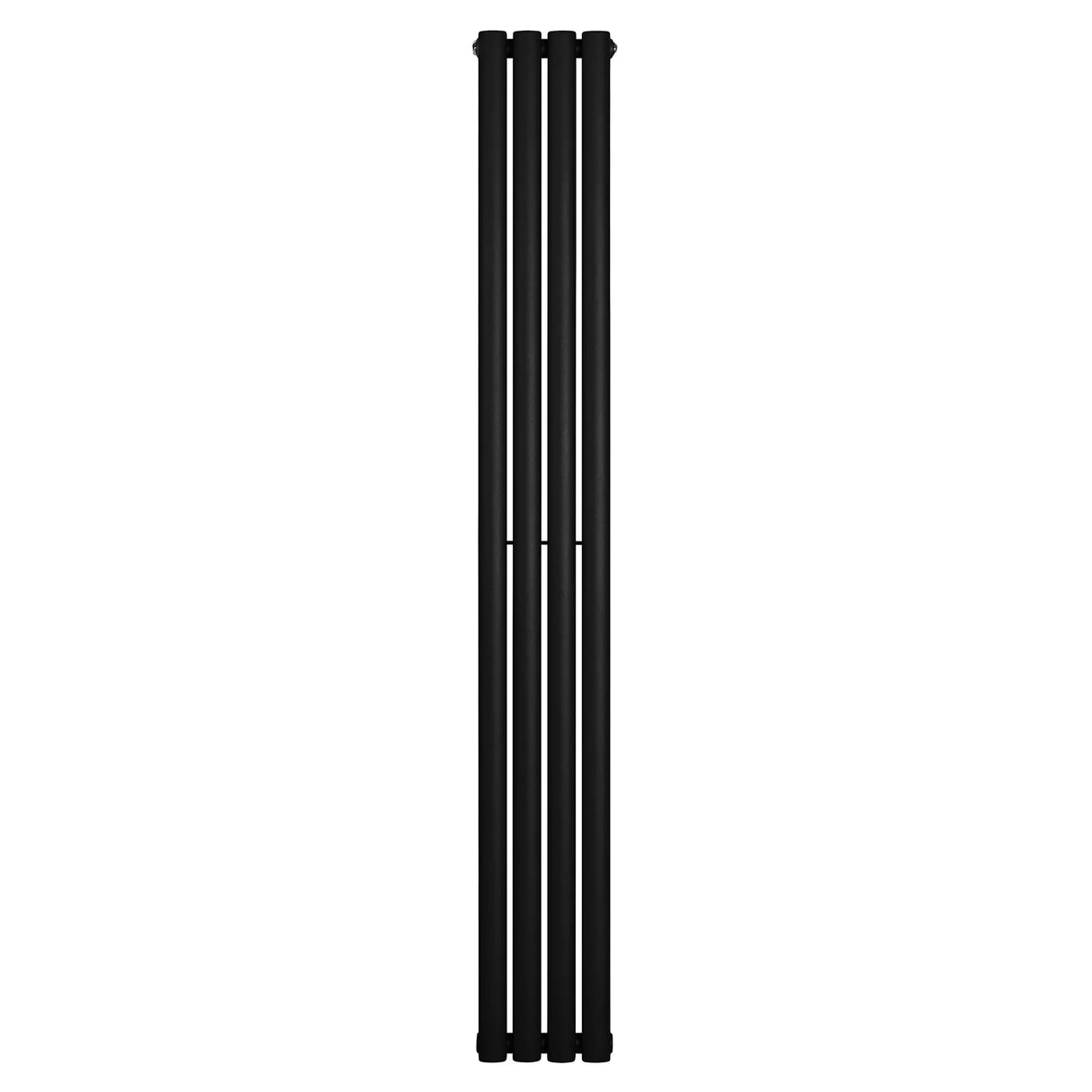 Sleek black oval single column radiator, 1800 x 240mm, featuring a modern design with smooth, matte finish and vertical lines