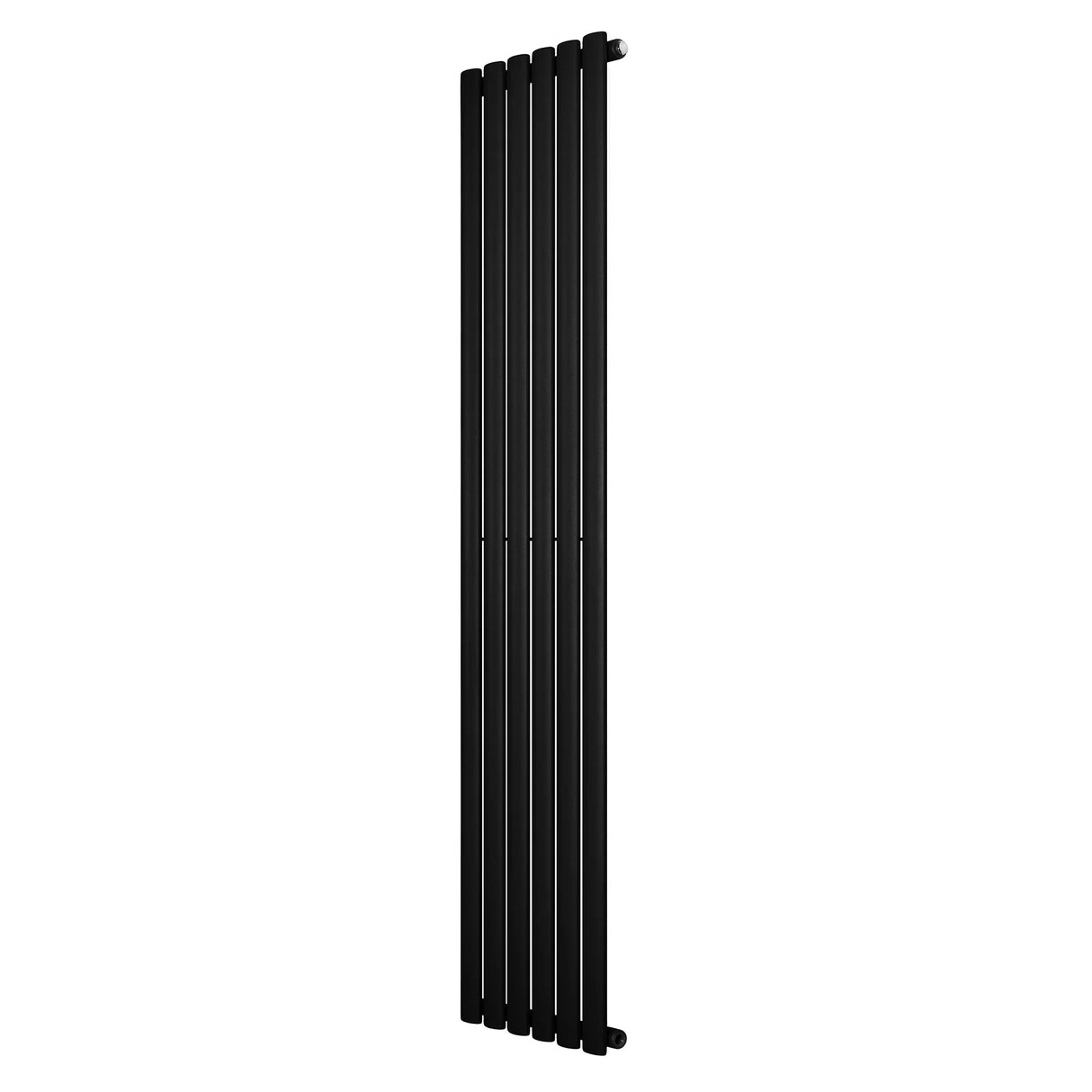 Sleek black oval single column radiator, 1800 x 360mm, featuring a modern design with smooth, matte finish and vertical alignment