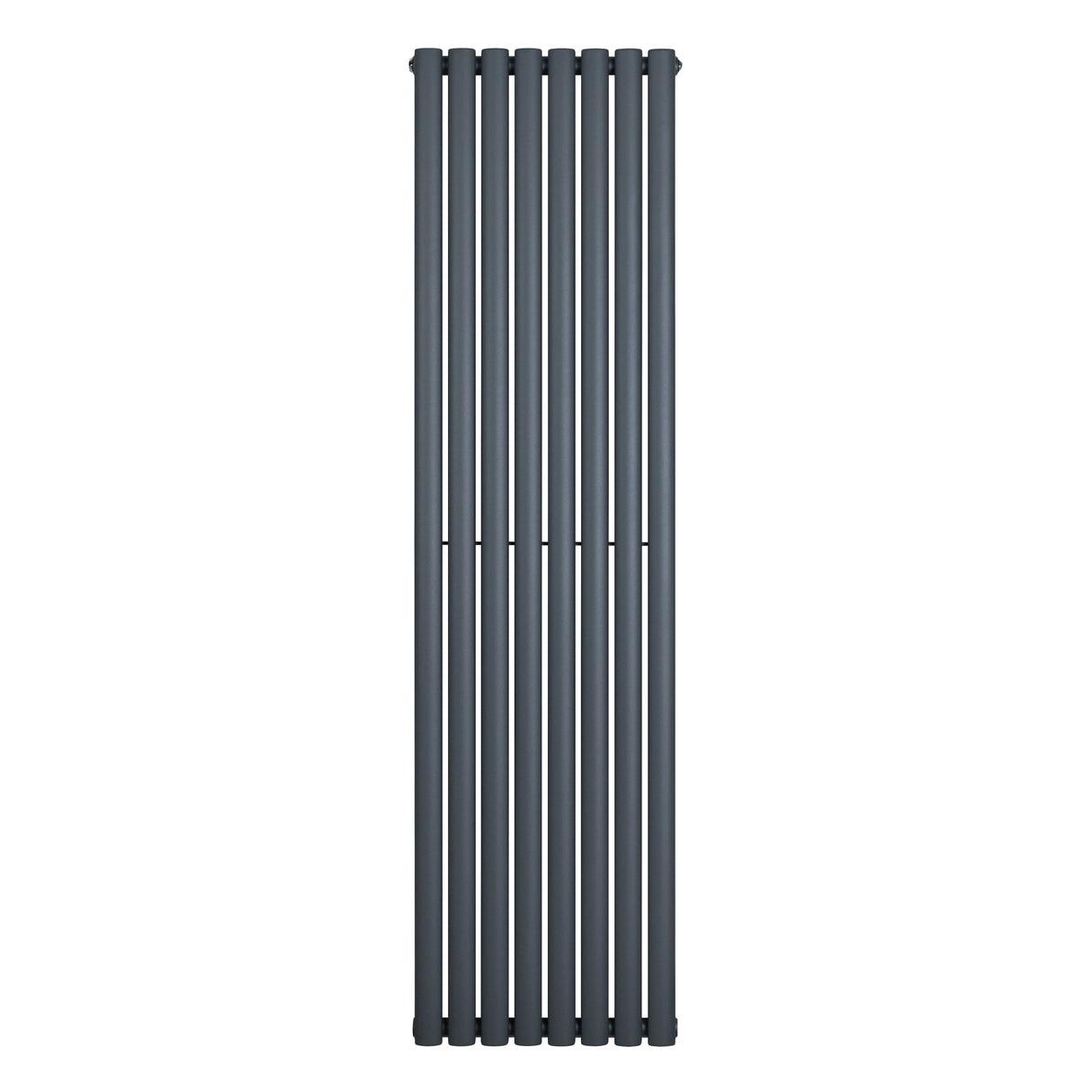 Oval single column radiator in anthracite grey, 1800 x 480mm, featuring a sleek, vertical design with smooth, matte finish
