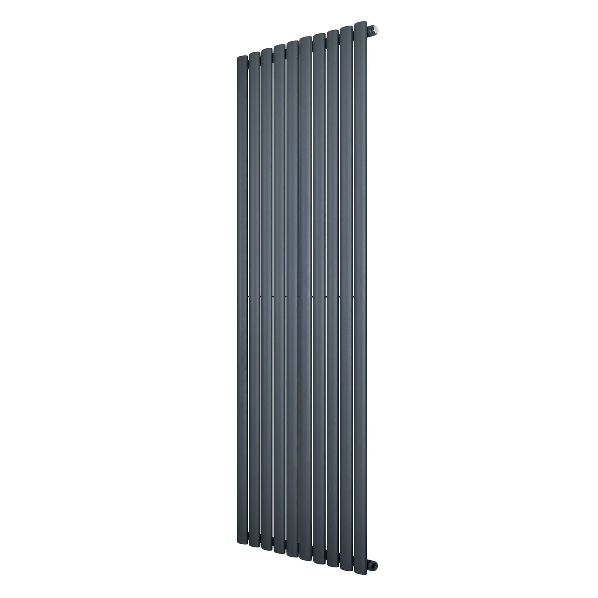 Oval single column radiator in anthracite grey, 1800 x 600mm, featuring a sleek, modern design with vertical lines and a smooth finish