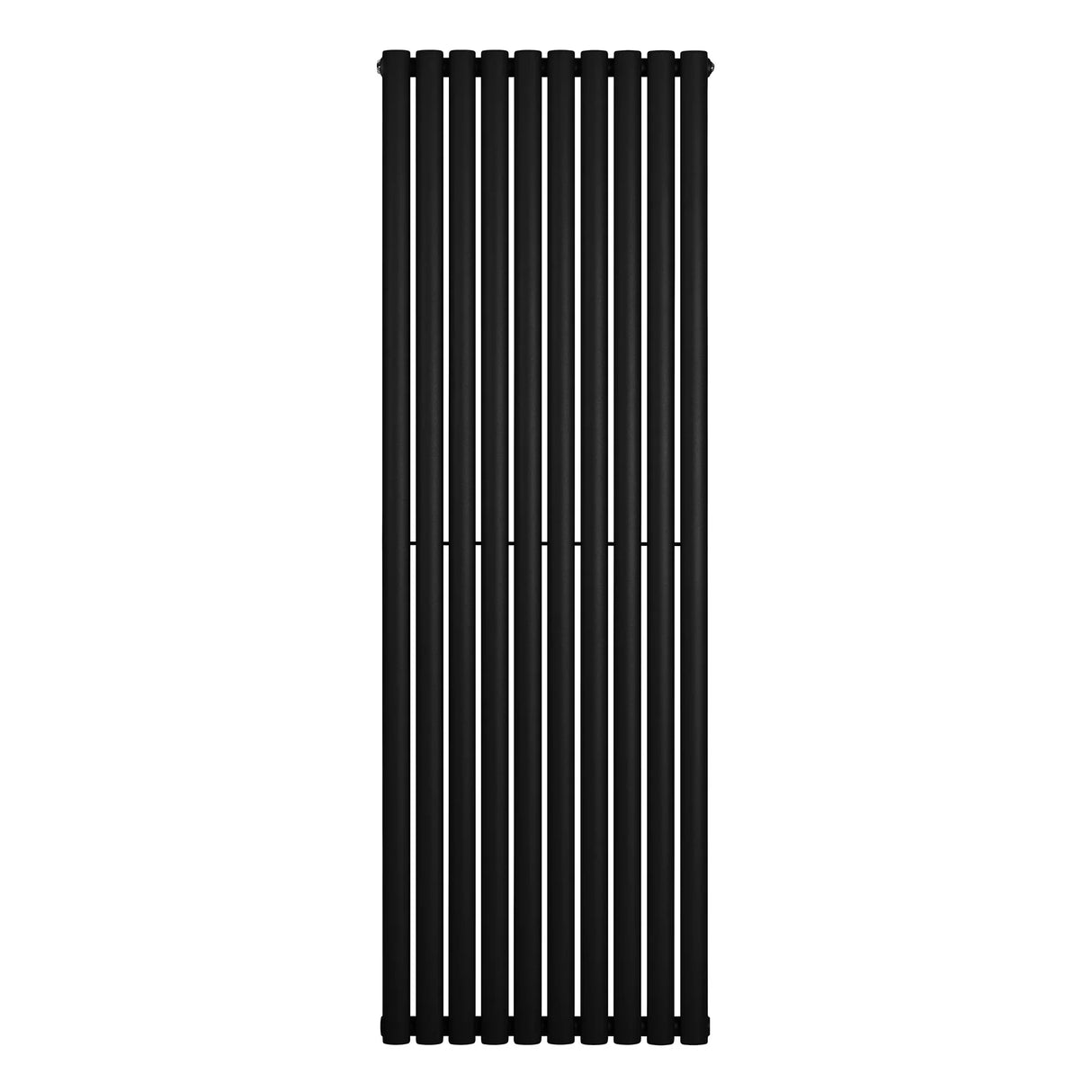 Sleek black oval single column radiator measuring 1800 x 600mm, featuring vertical bars with a smooth, modern finish
