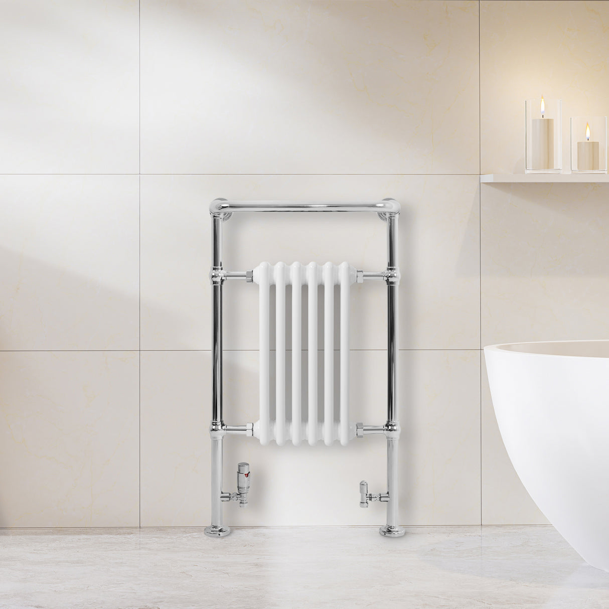 Traditional Heated Towel Rail Radiator – 950mm x 570mm – White