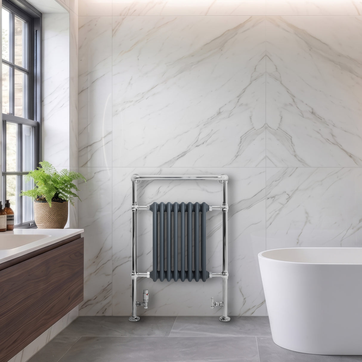 Traditional Heated Towel Rail Radiator – 950mm x 660mm – Anthracite Grey