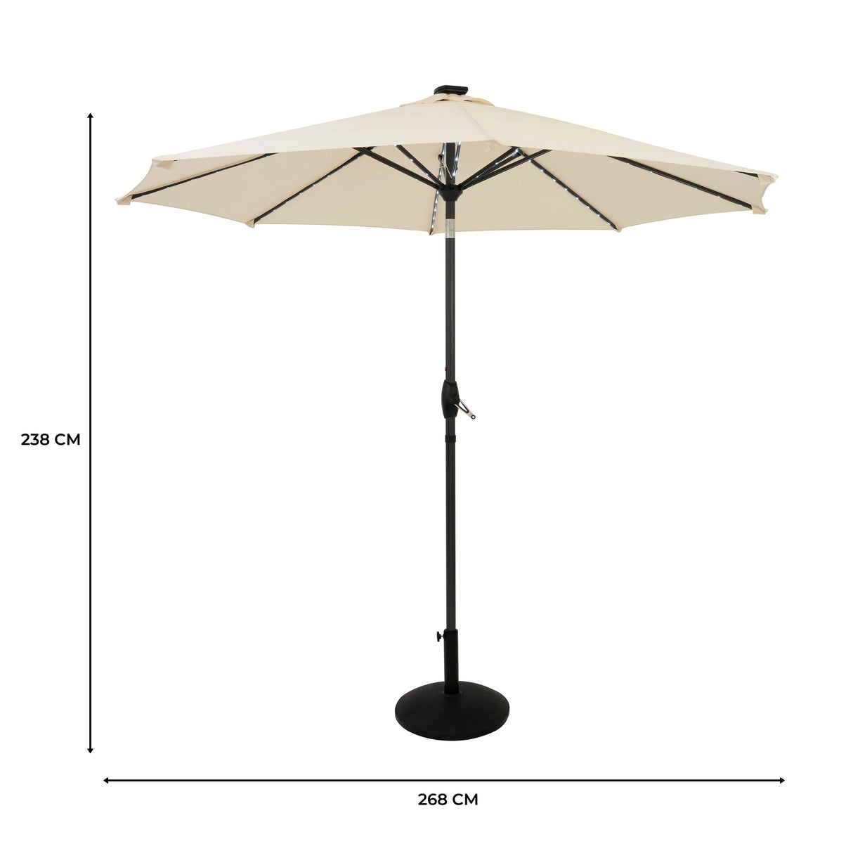 LED Tilt Parasol 2.7m With Tilt Base – Cream