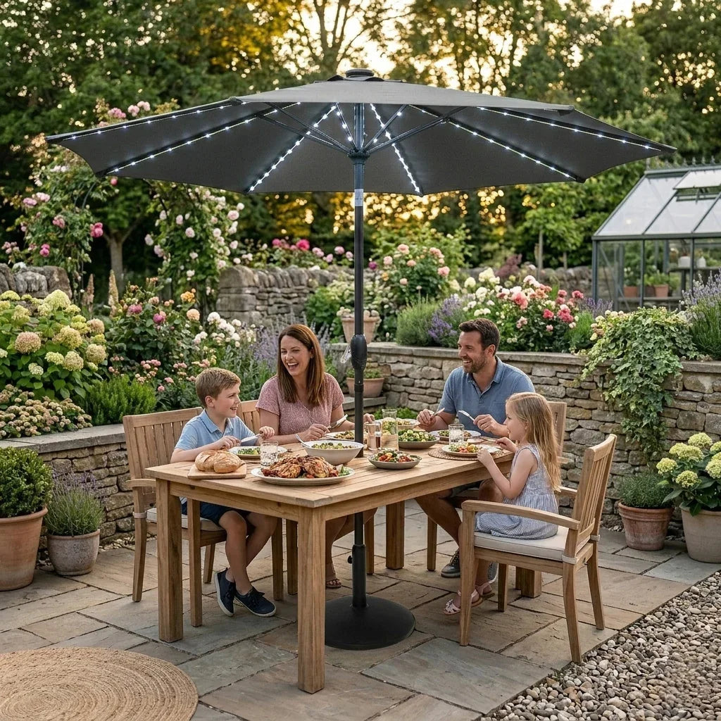 LED Tilt Parasol 2.7m With Tilt Base – Grey