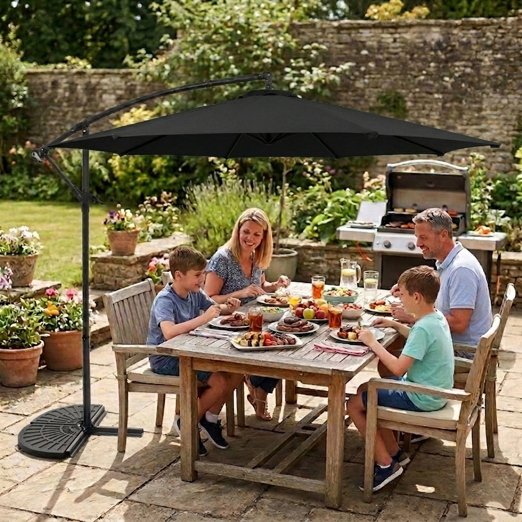 Cantilever Parasol 3m With Half Fan Base – Black