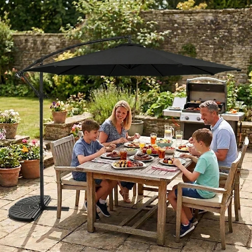 Cantilever Parasol 3m With Half Fan Base – Black