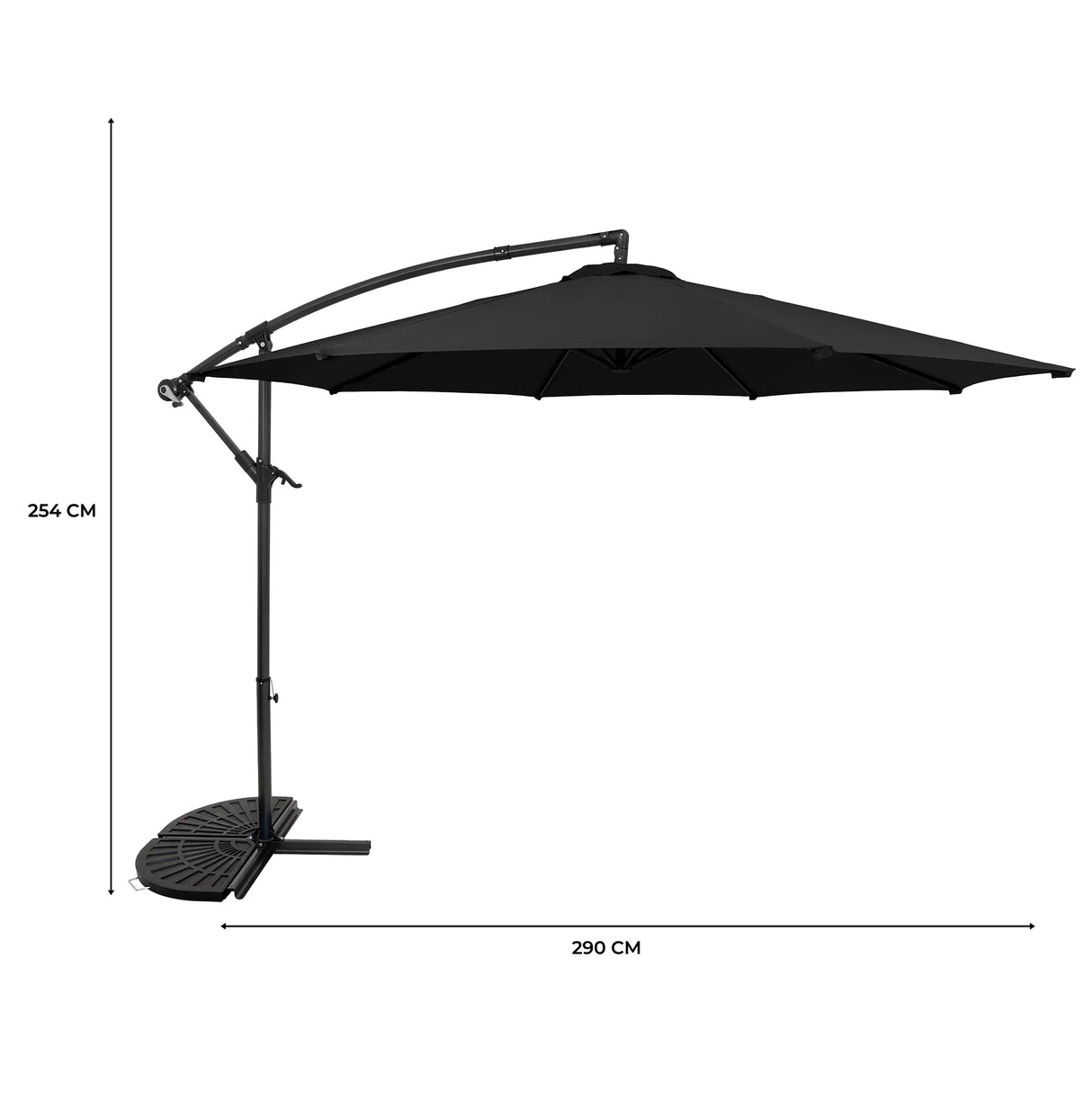 Cantilever Parasol 3m With Half Fan Base – Black