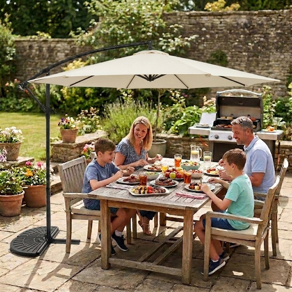 Cantilever Parasol 3m With Half Fan Base – Cream