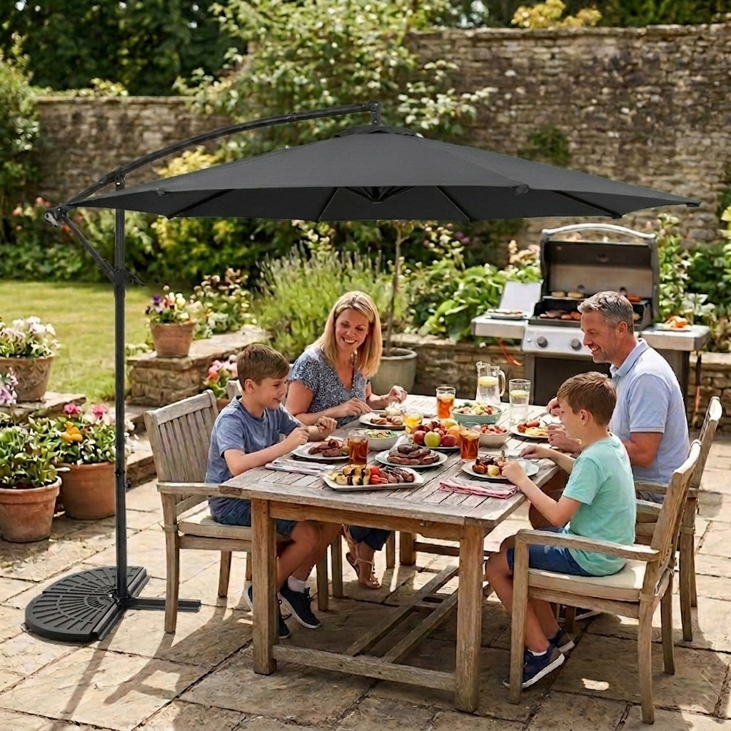 Cantilever Parasol 3m With Half Fan Base – Grey