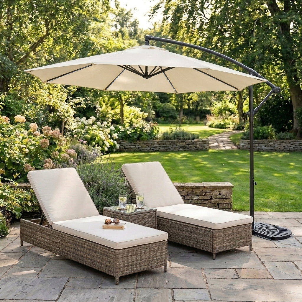 LED Cantilever Parasol 3m With Half Fan Base – Cream