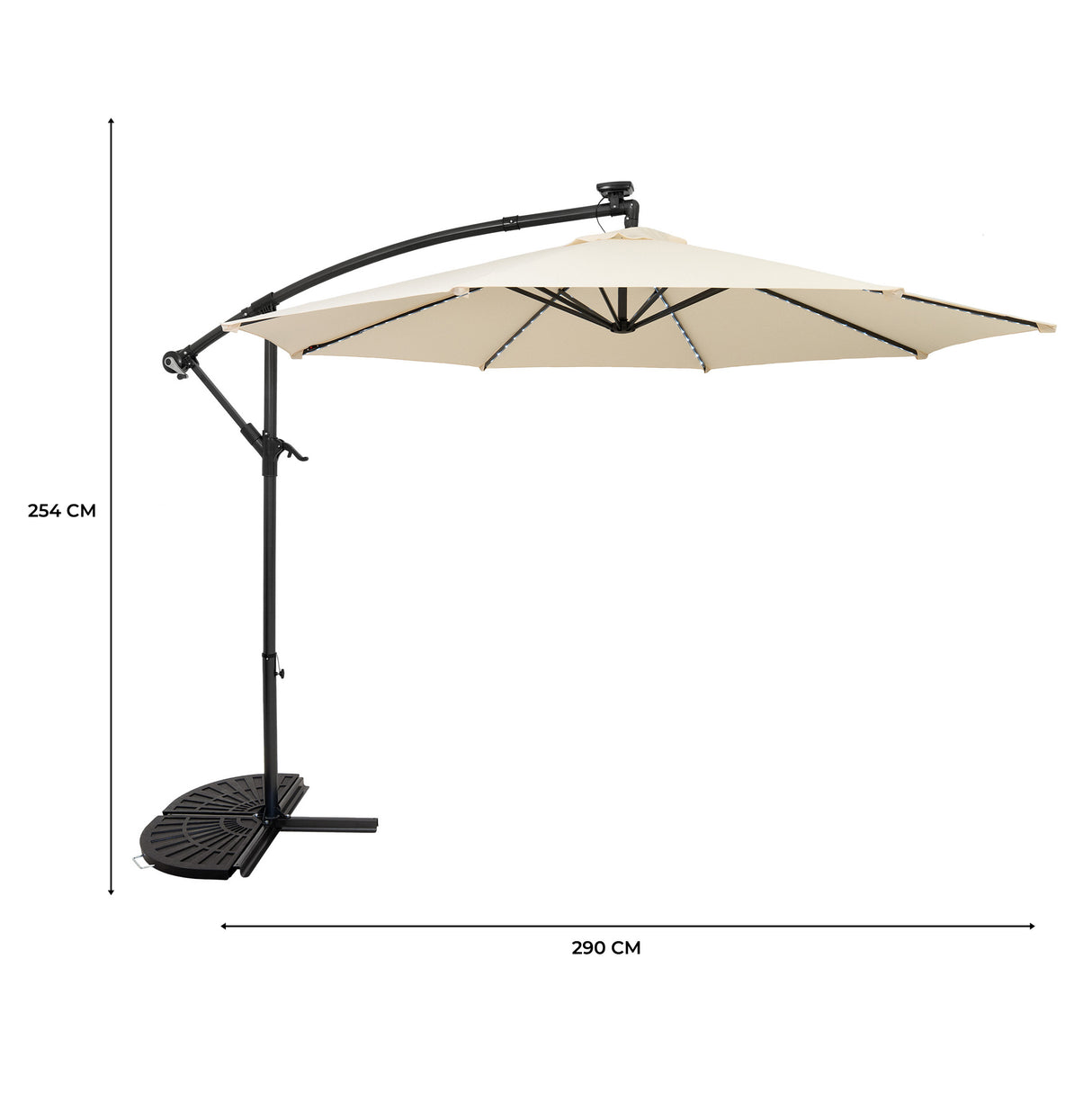 LED Cantilever Parasol 3m With Half Fan Base – Cream