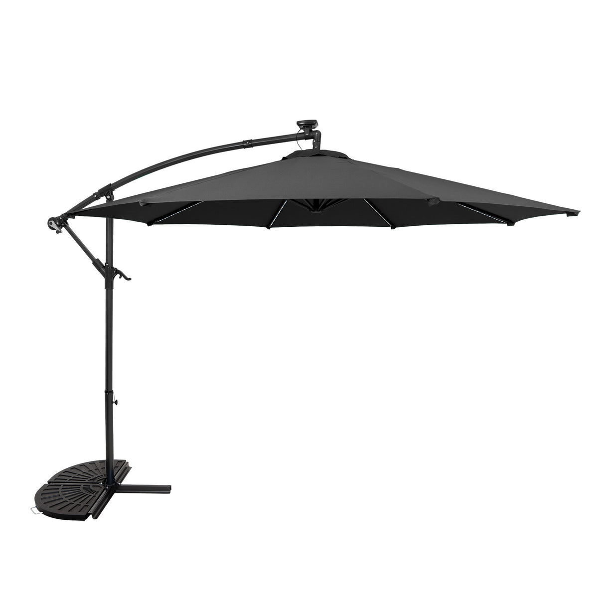 LED Cantilever Parasol 3m With Half Fan Base – Grey