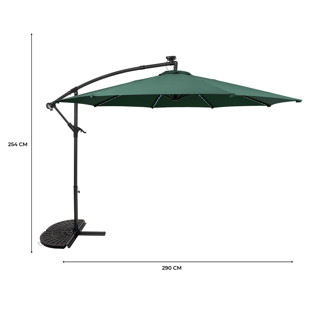 LED Cantilever Parasol 3m With Half Fan Base – Green