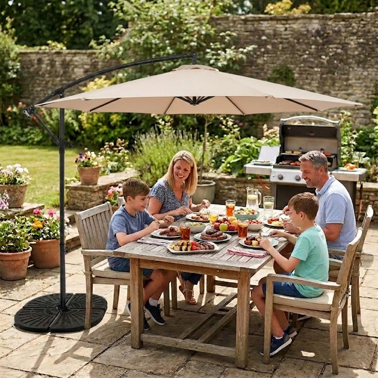 Cantilever Parasol 3m With Full Fan Base – Beige