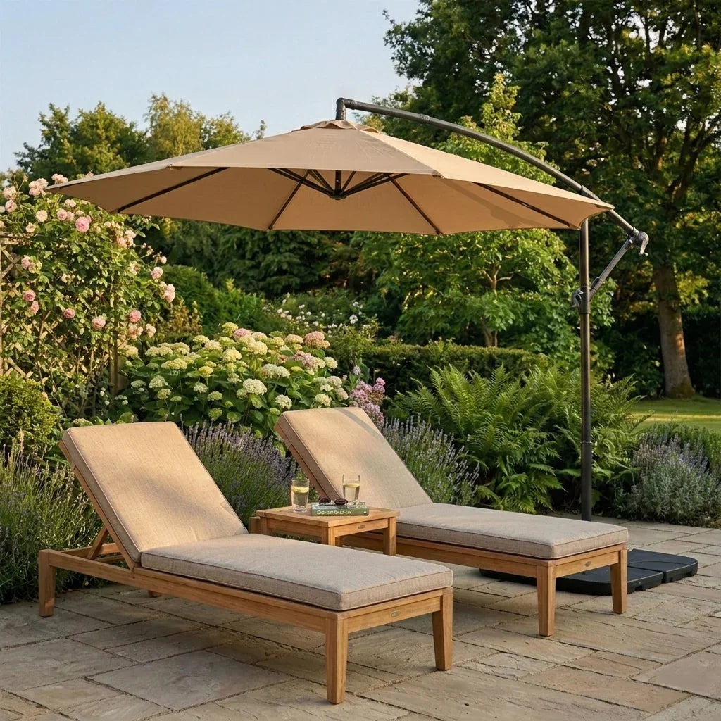 Cantilever Parasol 3m With Full Fan Base – Beige
