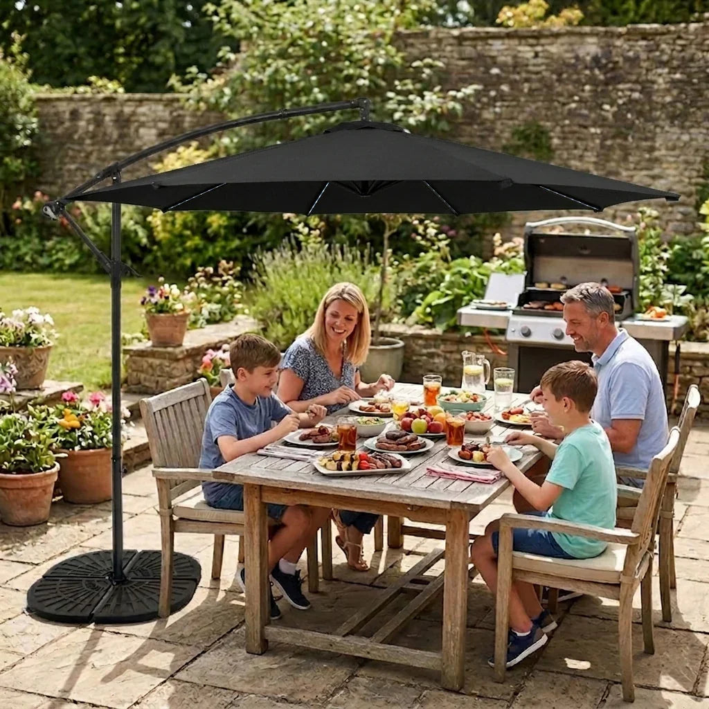 LED Cantilever Parasol 3m With Full Fan Base – Black
