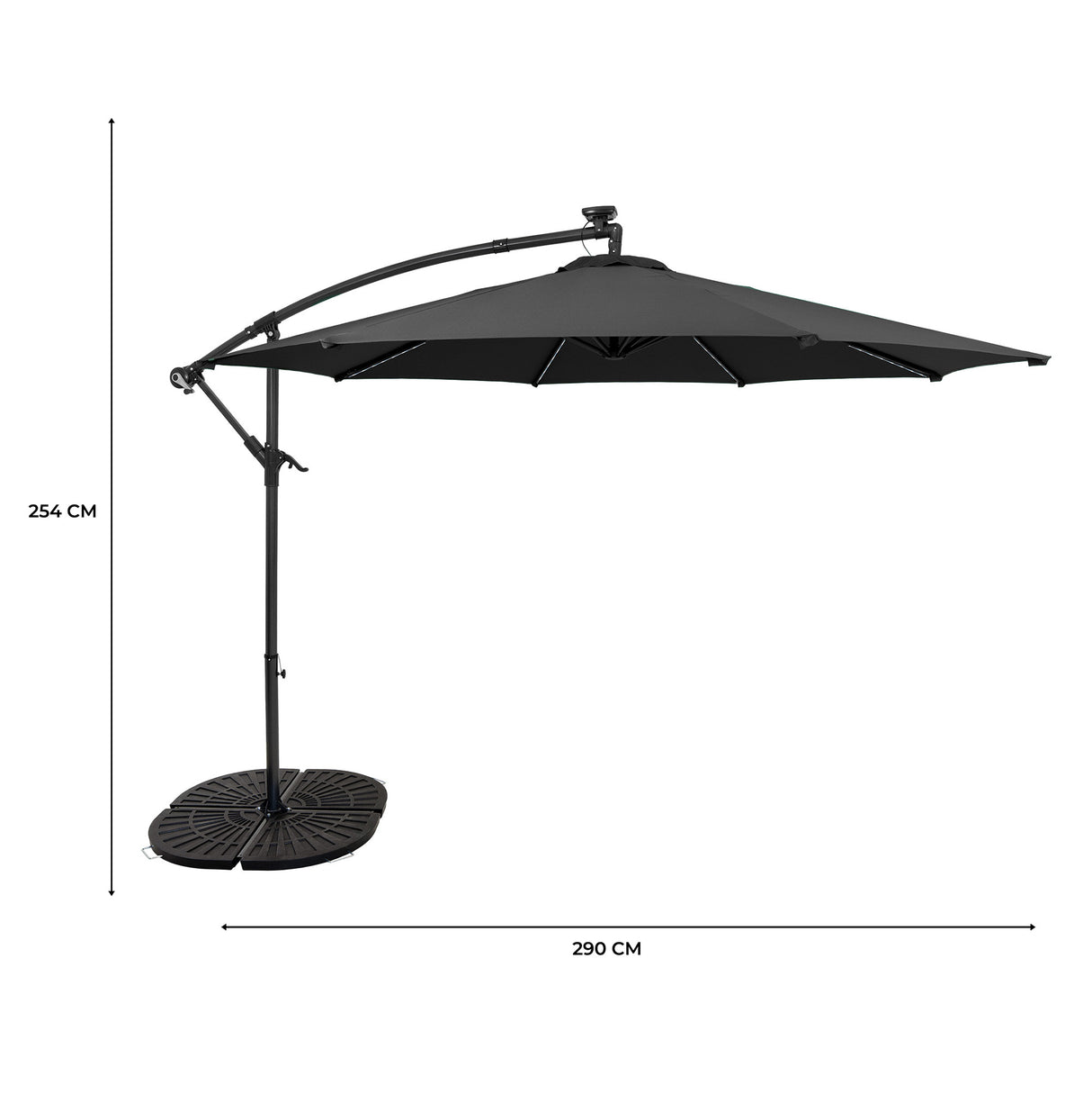 LED Cantilever Parasol 3m With Full Fan Base – Grey