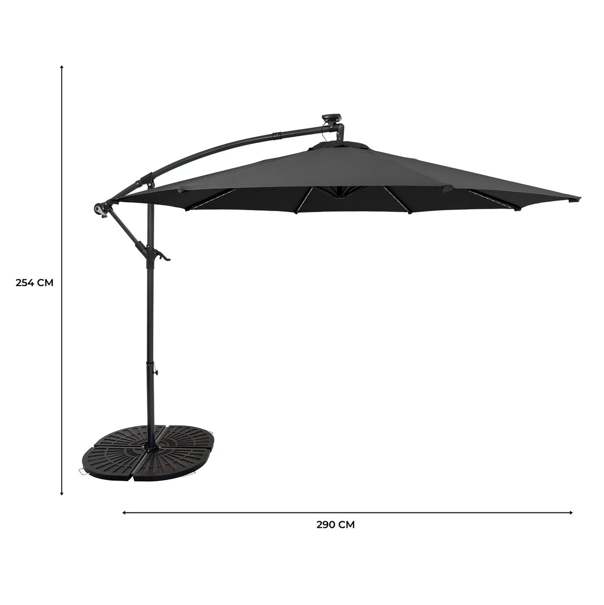 LED Cantilever Parasol 3m With Full Fan Base – Grey