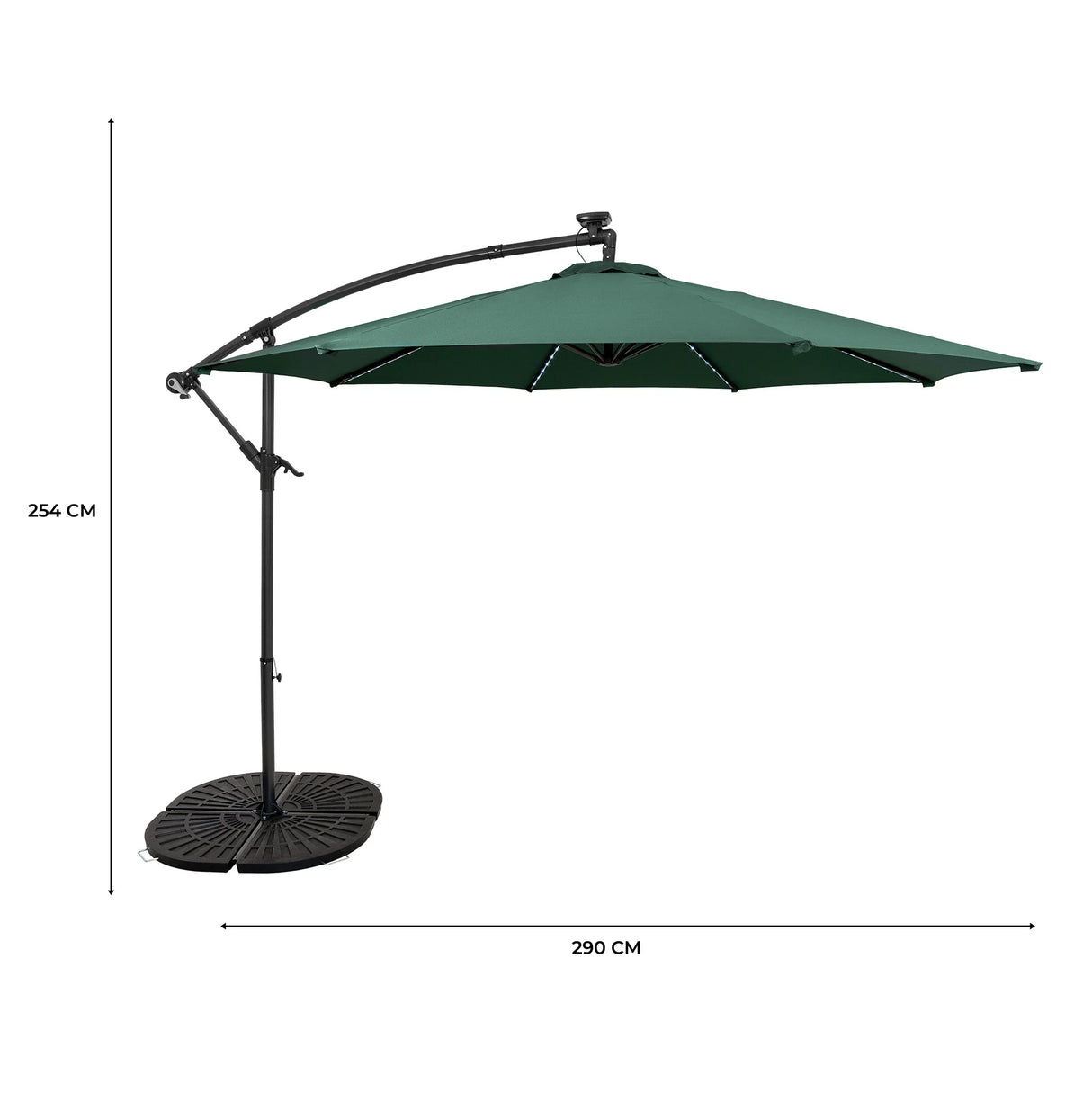 LED Cantilever Parasol 3m With Full Fan Base – Green