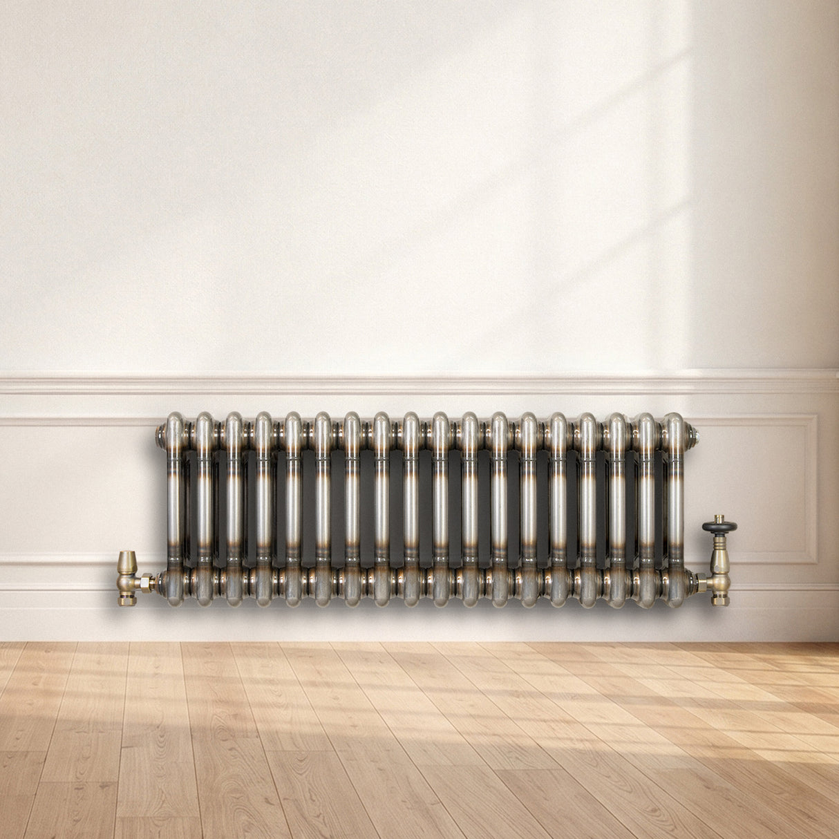 Traditional 2 Column Radiator & Valves – 300mm x 830mm - Raw Metal