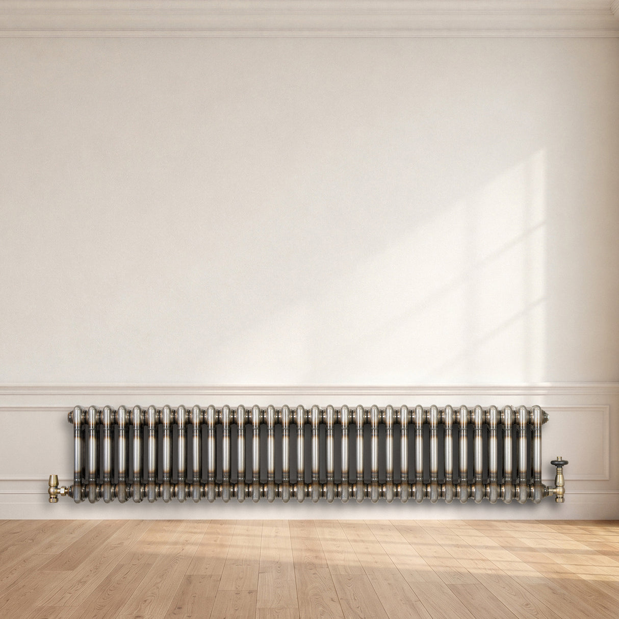 Traditional 2 Column Radiator & Valves - 300 x 1460mm - Raw Metal
