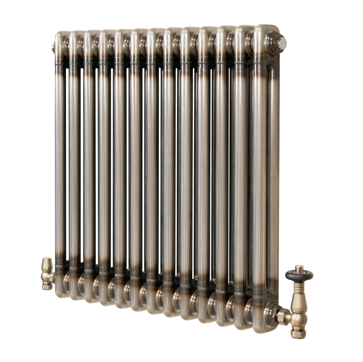 Traditional 2 Column Radiator & Valves - 600 x 605mm - Raw Metal