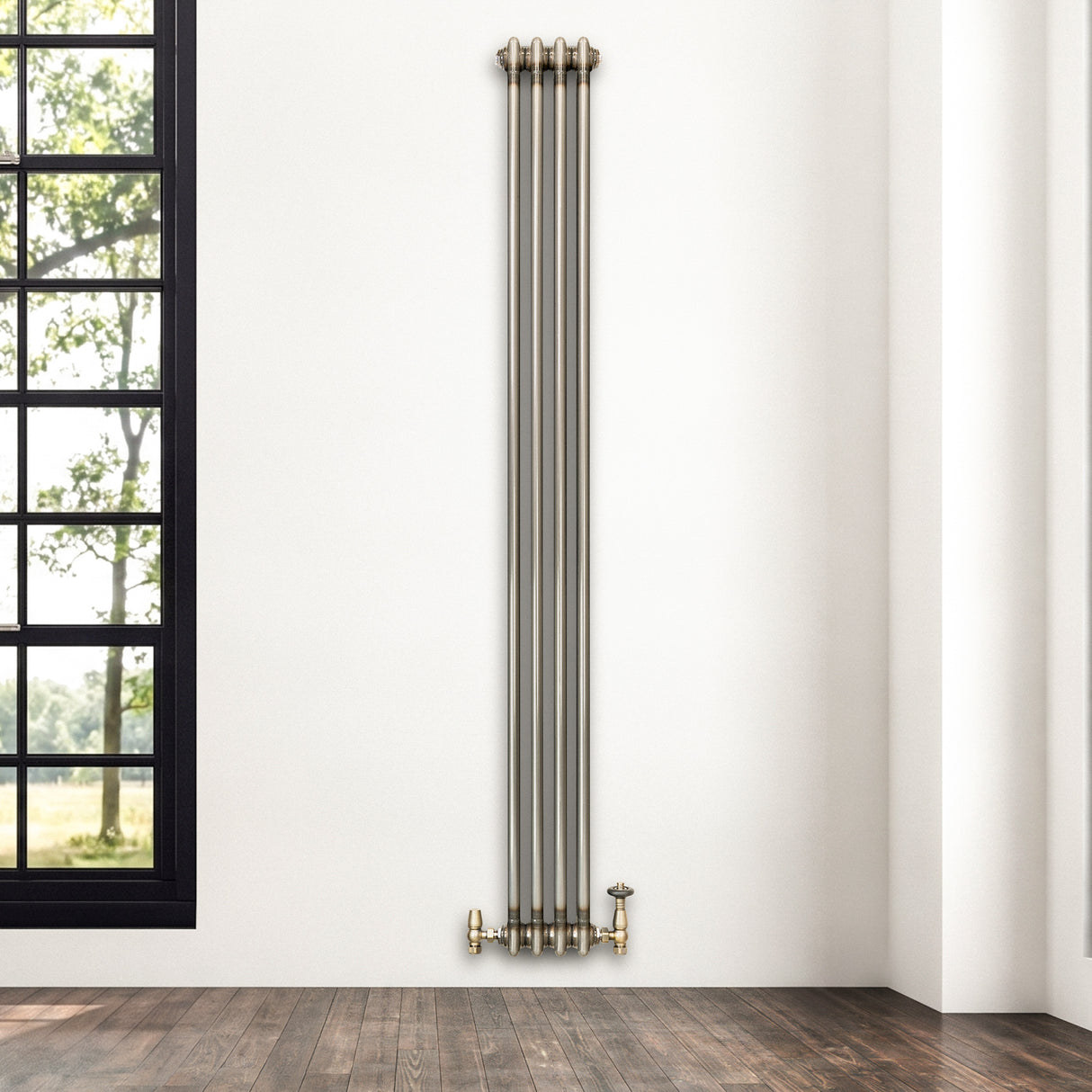 Traditional 2 Column Radiator & Valves - 1800 x 200mm - Raw Metal