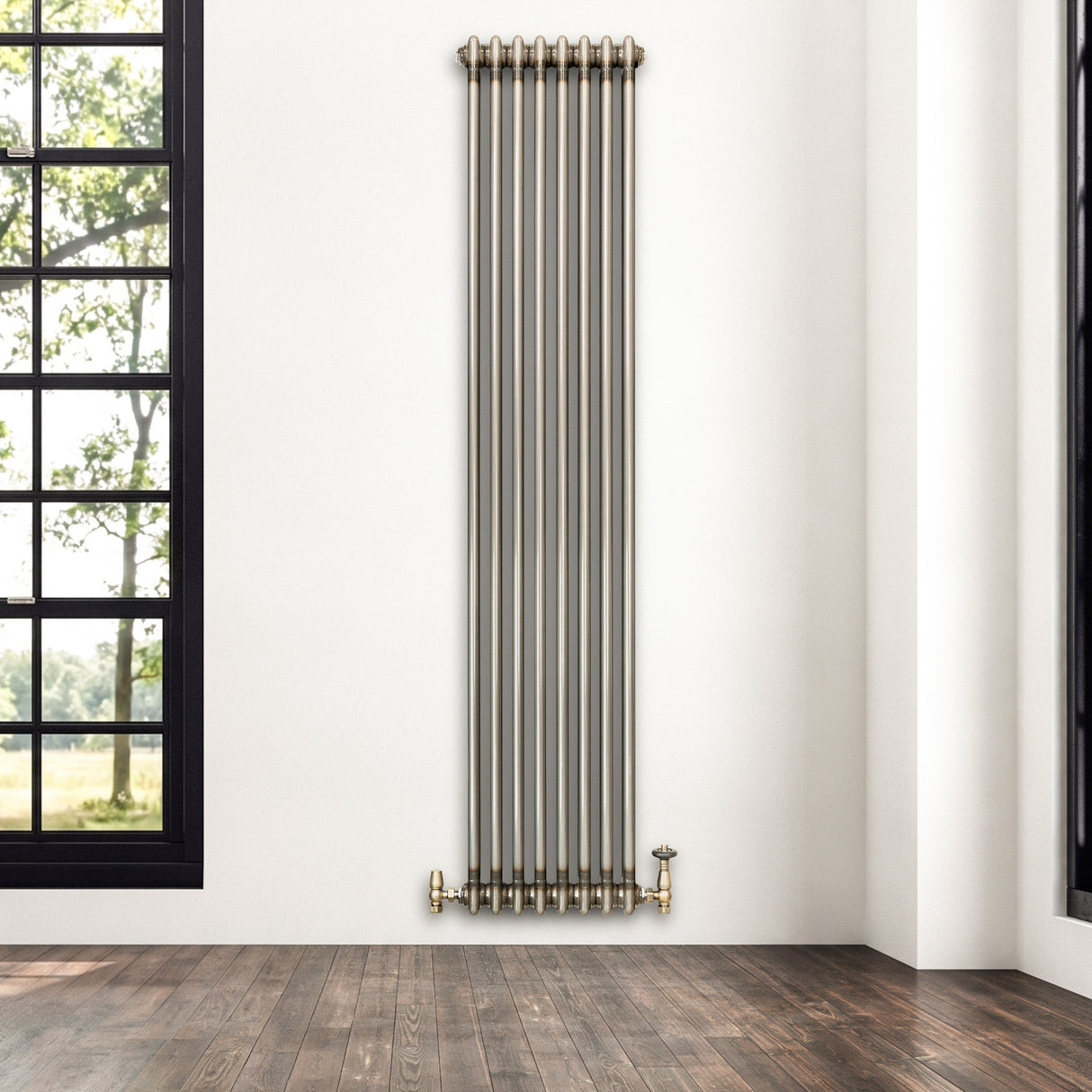Traditional 2 Column Radiator & Valves – 1800mm x 380mm - Raw Metal