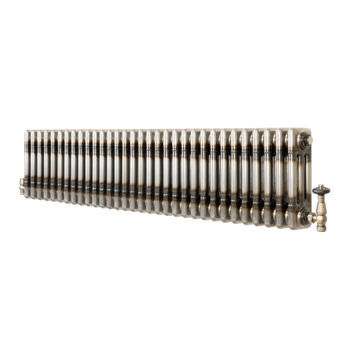 Traditional 3 Column Radiator & Valves - 300mm x 1460mm - Raw Metal