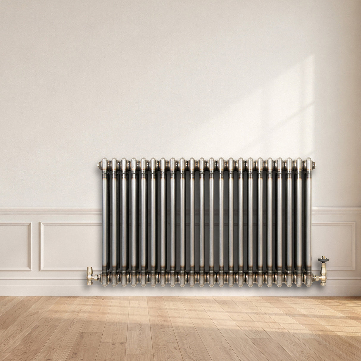 Traditional 3 Column Radiator & Valves – 600mm x 1010mm - Raw Metal