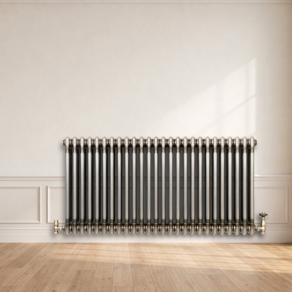 Traditional 3 Column Radiator & Valves – 600mm x 1190mm - Raw Metal
