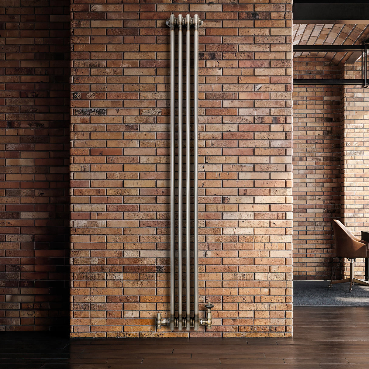 Traditional 3 Column Radiator & Valves – 1800mm x 200mm - Raw Metal