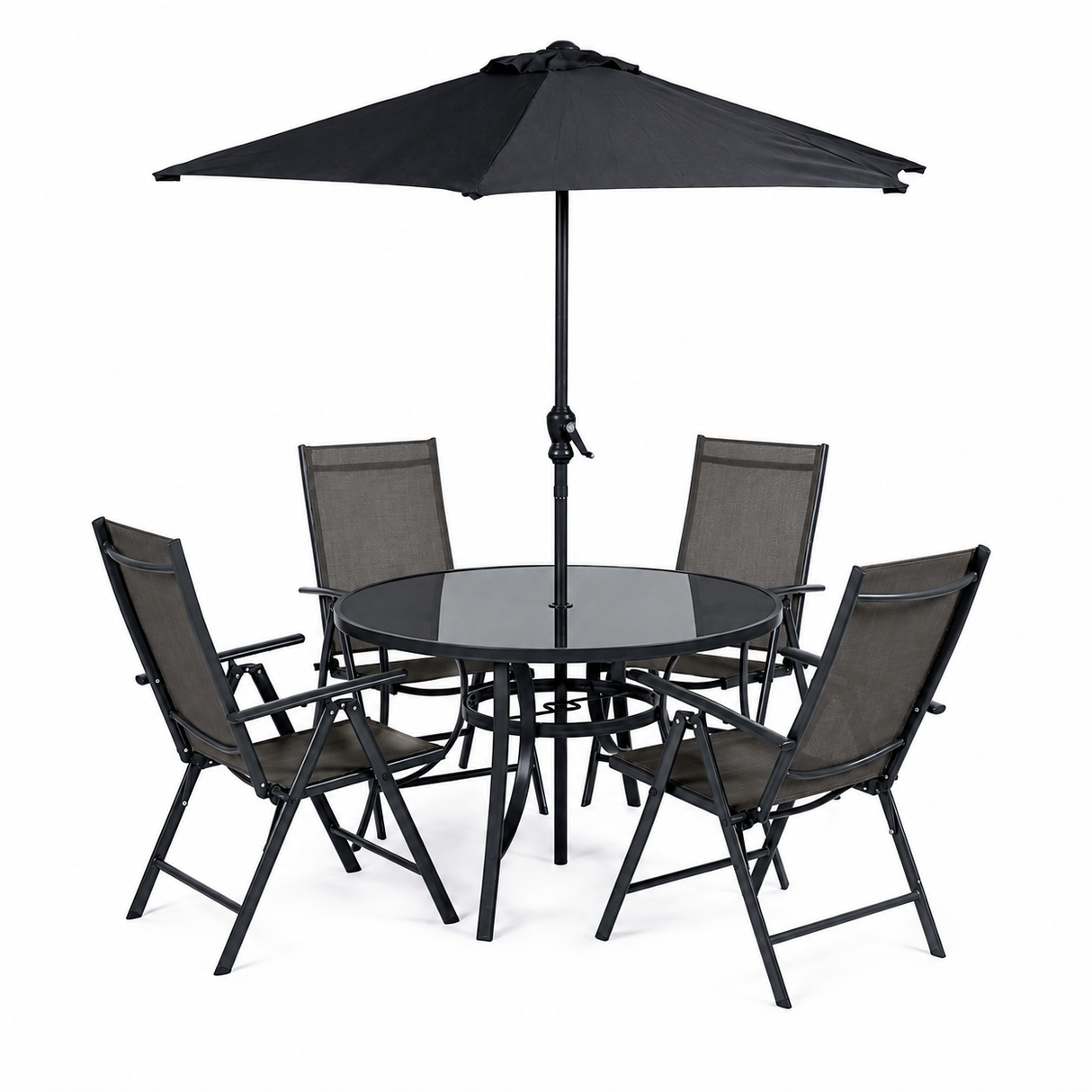 Ancona 4-Seater Dining Set – Charcoal with Parasol