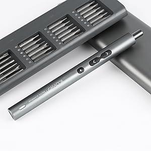 ilabPRO Electric Precision Screwdriver Set featuring a sleek silver screwdriver with interchangeable bits and a compact storage case