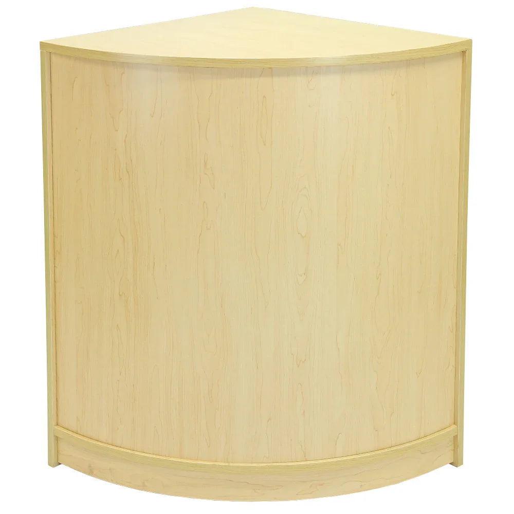 Zodiac Maple Shop Counter features a sleek, light maple finish with a curved design, perfect for retail displays and customer service