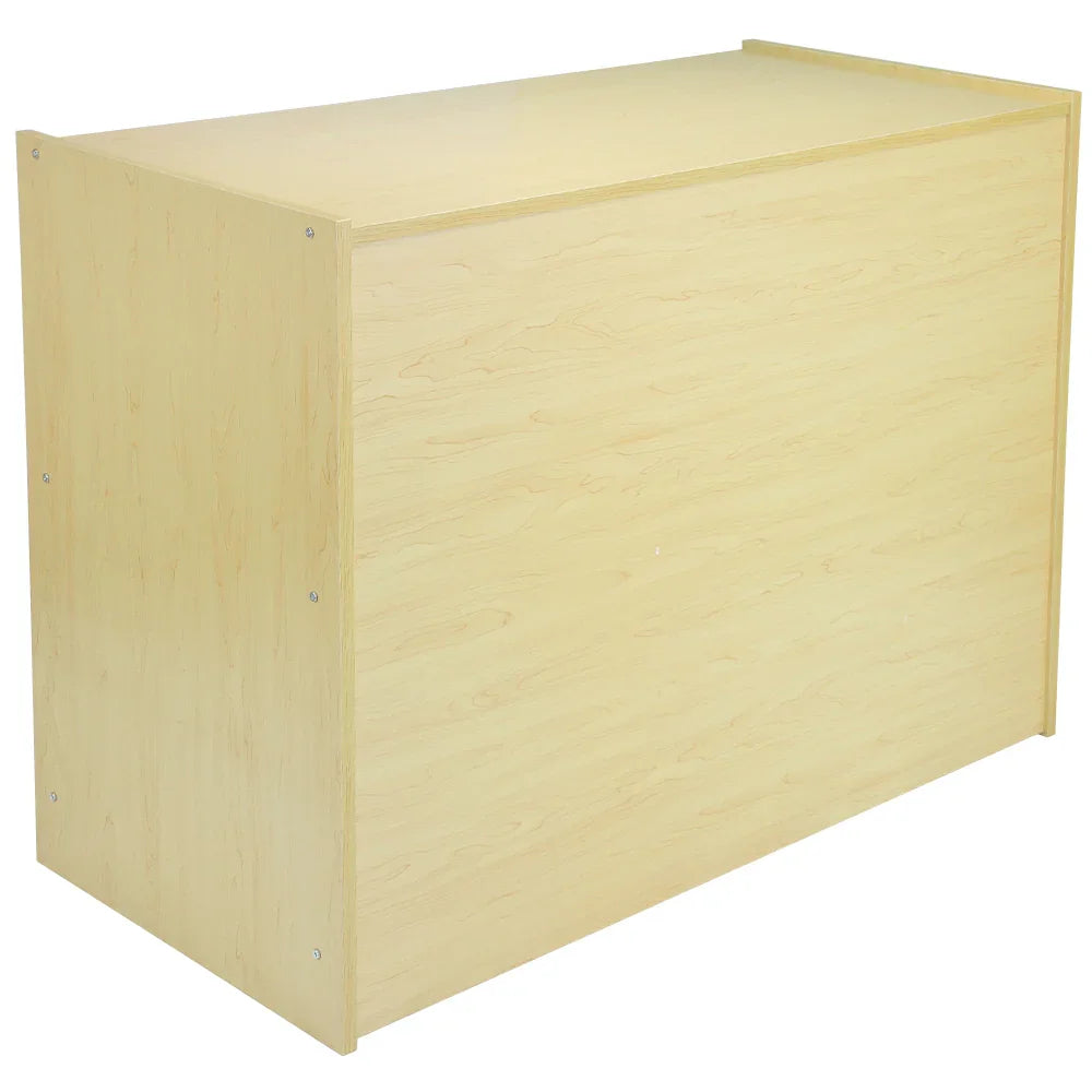 Zenith Maple Shop Counter features a smooth, light maple finish with a sleek, rectangular design, perfect for retail displays