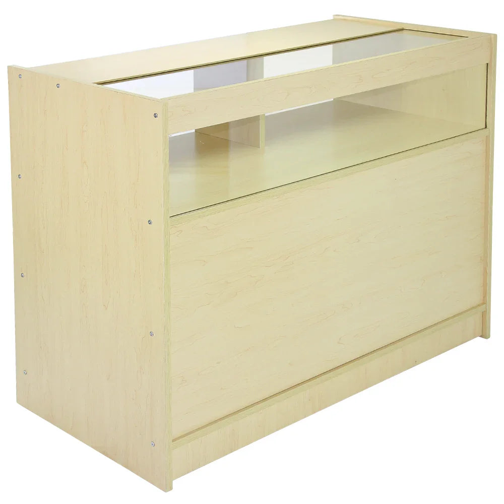 Scorpio Counter Set A1200 B1200 TB60 features a light wood finish, sleek design, and a glass display top for showcasing products