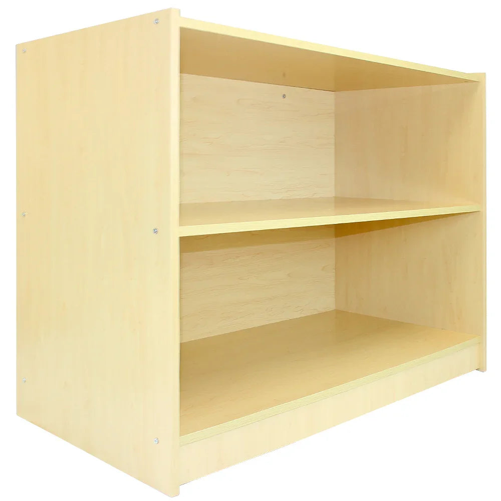 Nova Maple Shop Counter & Retail Display Set in light maple finish, featuring two open shelves and a sturdy, smooth surface