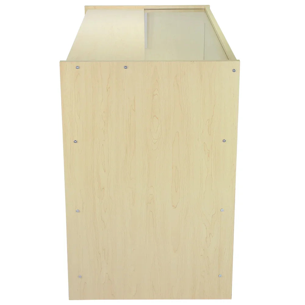 Maple shop counter featuring a light wood finish, smooth surface, and sleek design, ideal for retail or display purposes