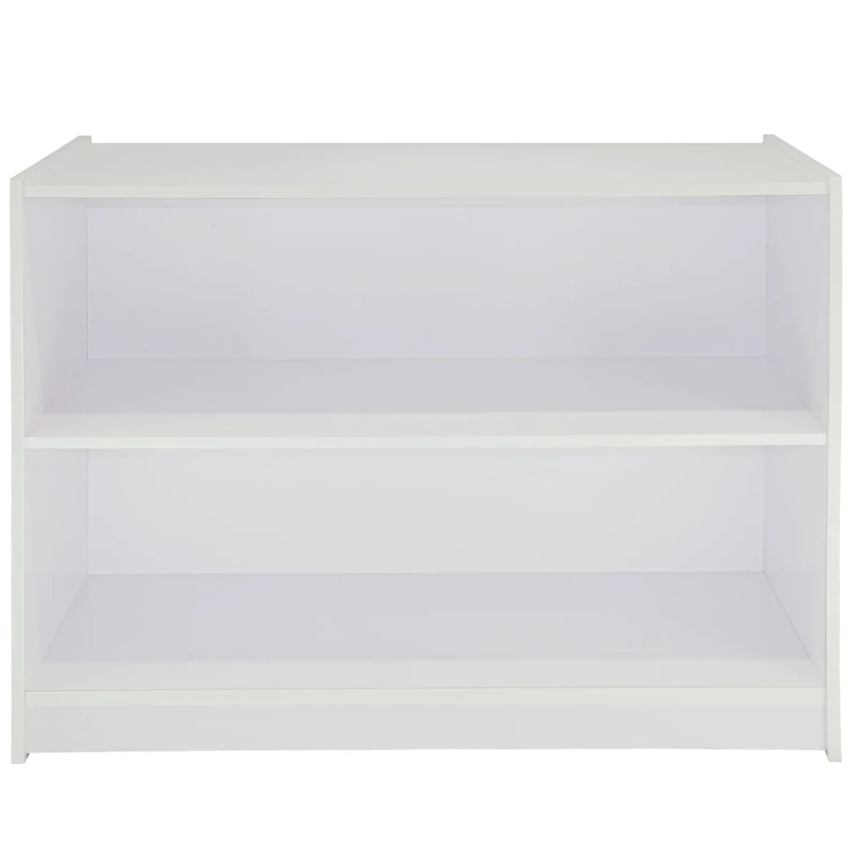 Brilliant white Draco A1200 shelf with two spacious open compartments, featuring a smooth, modern finish and clean lines