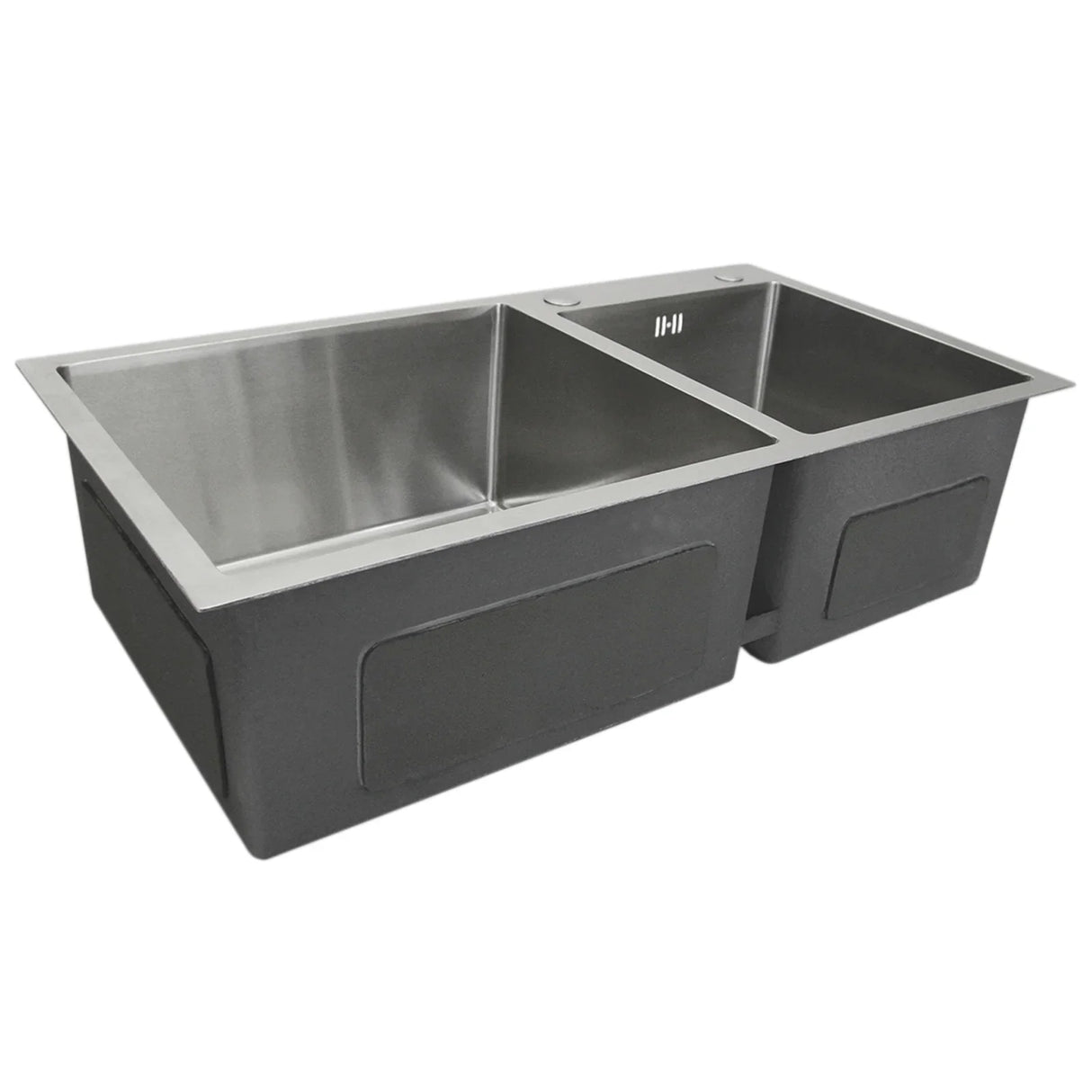 KuKoo double stainless steel sink featuring a sleek, modern design with two spacious basins and a brushed finish for easy cleaning