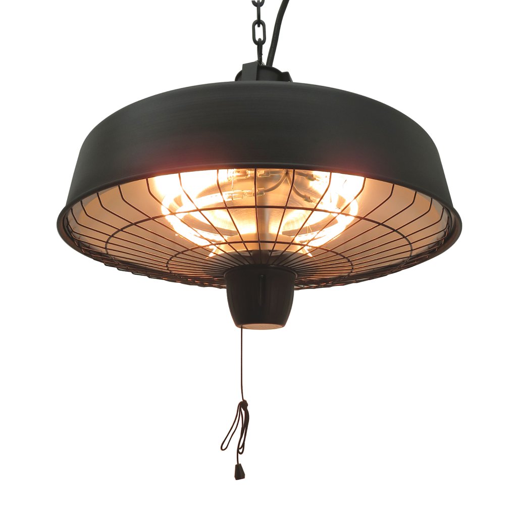 2500W Hanging Infrared Halogen Patio Heater with Light – Black
