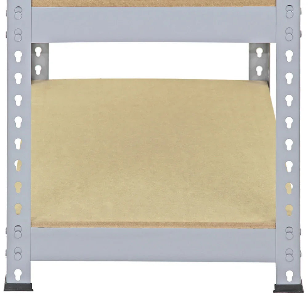 Grey Q-Rax metal racking unit with sturdy shelves, featuring a smooth texture and durable construction, ideal for storage solutions