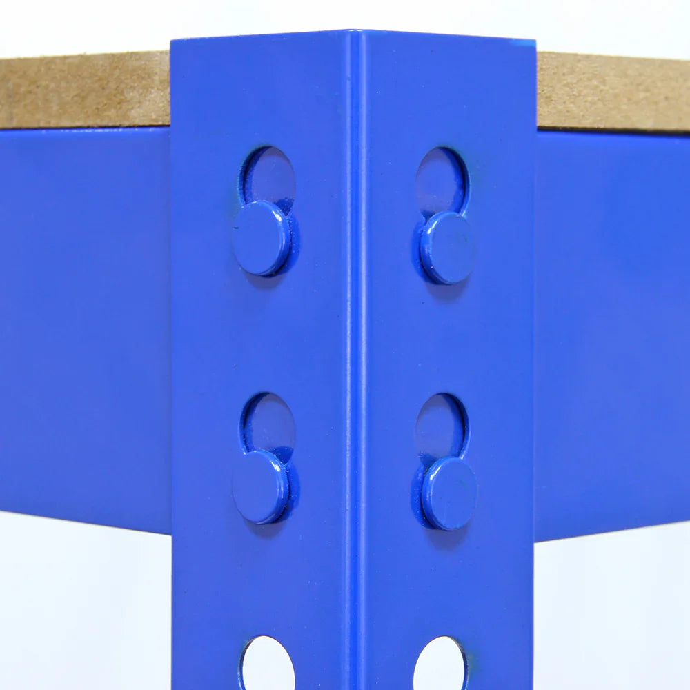 Q-RAX Blue Workbench 100cm featuring a sturdy blue metal frame, smooth wood surface, and reinforced corner joints for durability