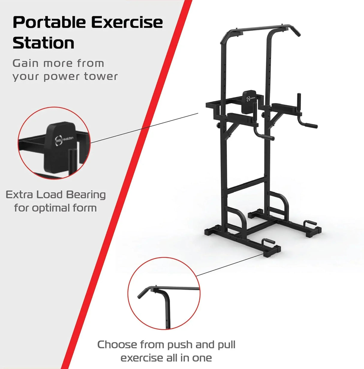 Black Body Revolution Parallettes/Dip Full Tower with adjustable grips, sturdy frame, and extra load bearing for optimal workouts